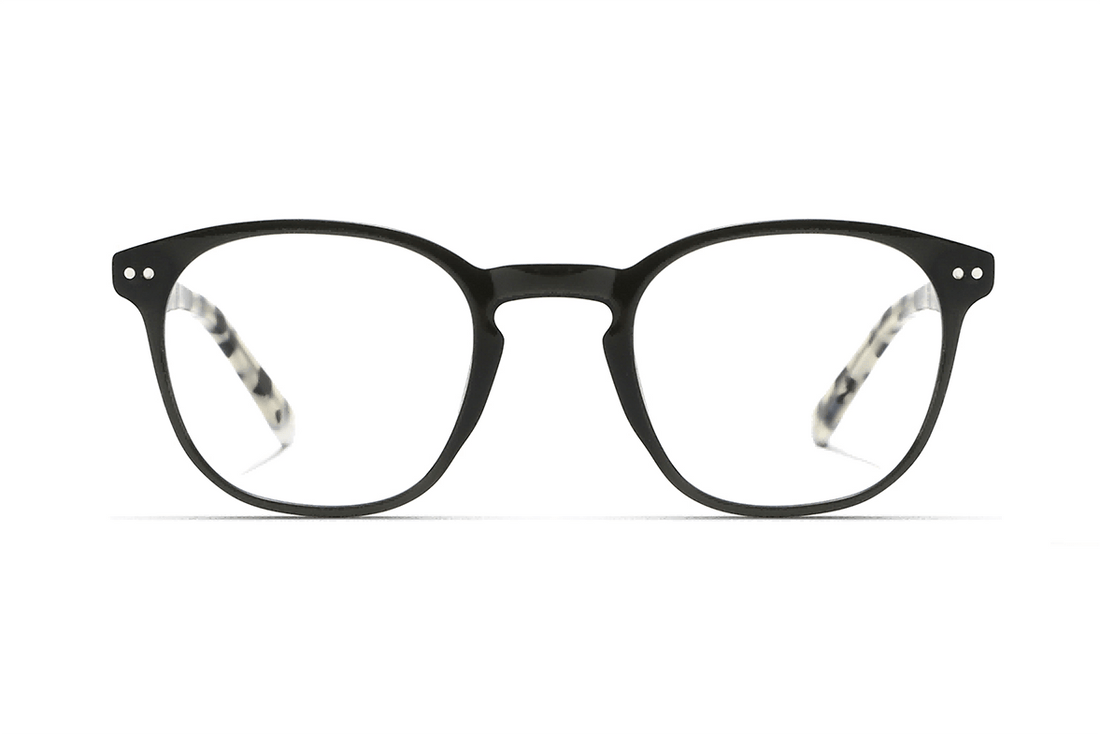 Dare Black, Retro Square Black Acetate Glasses - Front