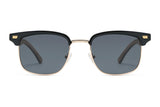 Black Jaguar Sunglasses, Browline Sunglasses with grey polarized lenses - Front view on white background