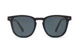 Hunter Black Sunglasses, retro square wooden sunglasses with grey polarized lens - Front view