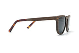 Hunter Brown Sunglasses, retro square wooden sunglasses with grey polarized lens - side view on white background