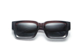 Nova Sunglasses, rectangle dark brown sunglasses with grey polarized lens - folded view on white background