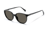 Serene Black, Oval Black Sunglasses with grey polarized lenses – top oblique view