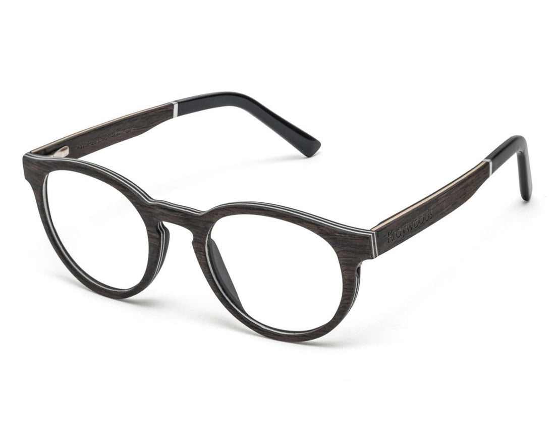 Cheer Black - Retro Round Eyeglasses made from Oak Wood
