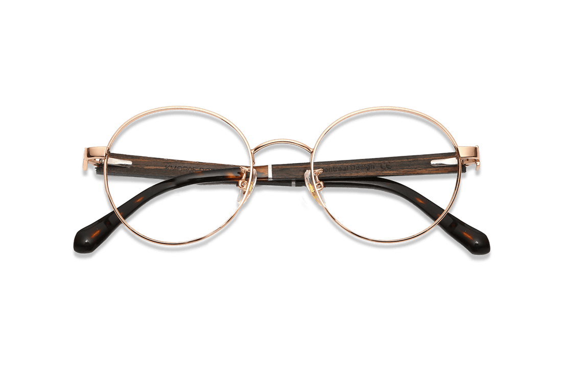 Joy Rose Gold, Gafas Redondas de Metal Oro Rosa - Plegadas