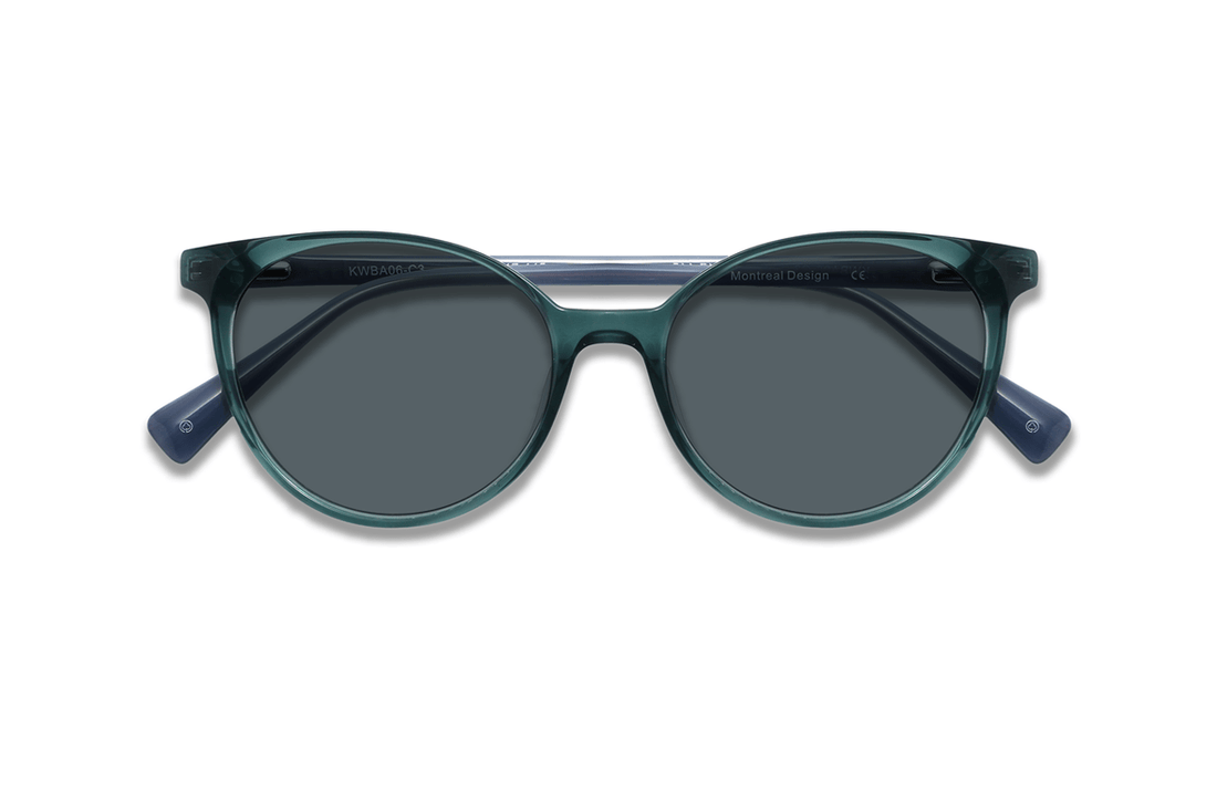 Felicity Blue, lunettes de soleil ovales bleu turquoise avec verres polarisants gris - vue de face pliée