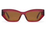 Riley Red Sunglasses, Lunettes de soleil rouges rectangulaires avec verres polarisants bruns - vue de face sur fond blanc