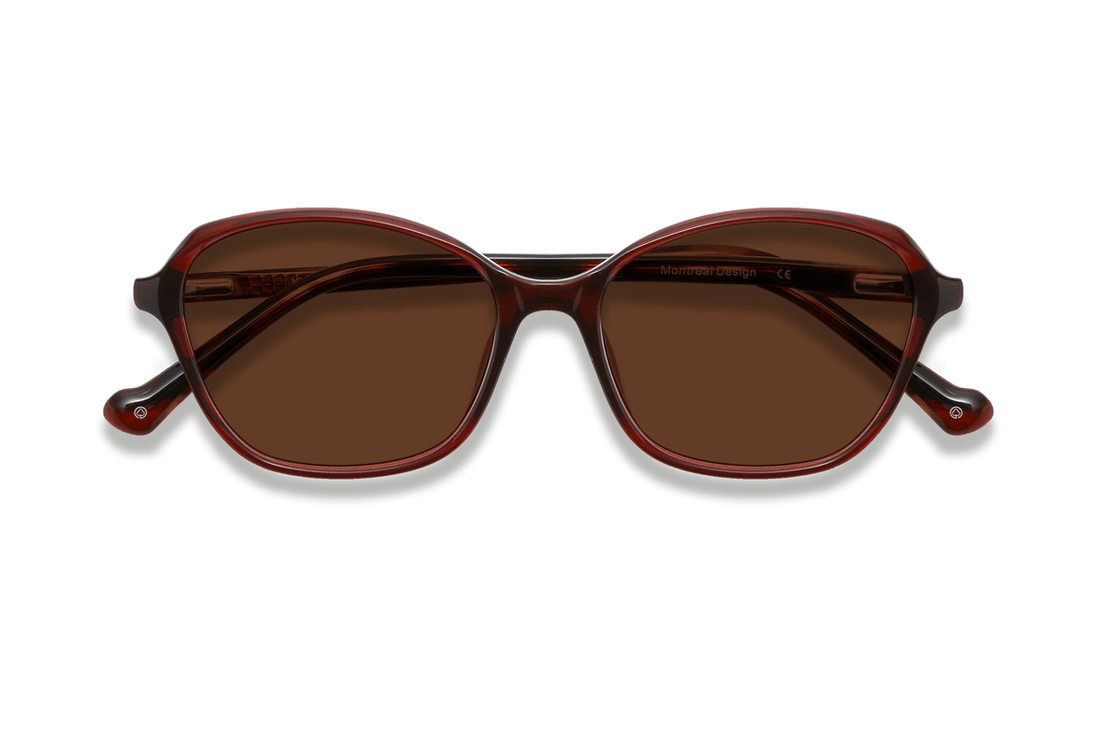 Glee Red, occhiali da sole rossi geometrici con lenti polarizzate marroni - vista frontale piegata