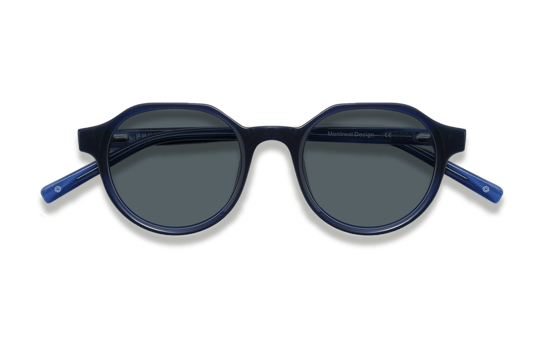 Wonder Navy, Occhiali da sole tondi geometrici blu navy - vista frontale piegata