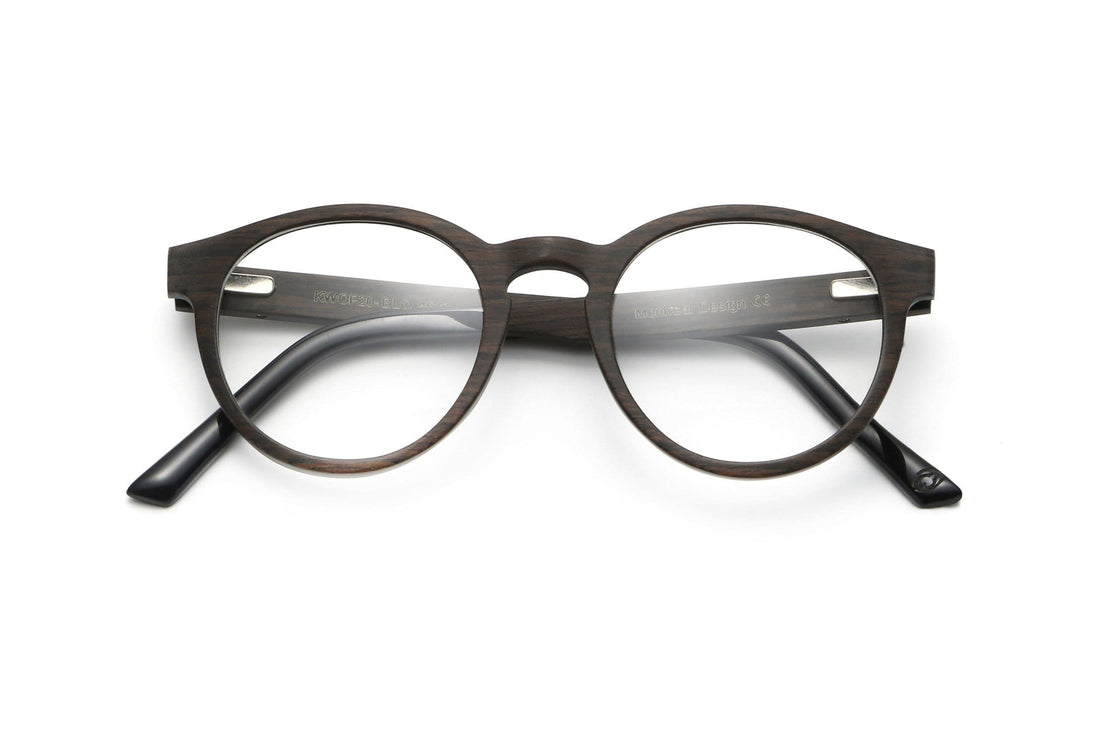 Cheer Black, Retro Ronde Eiken Houten Bril - Gevouwen