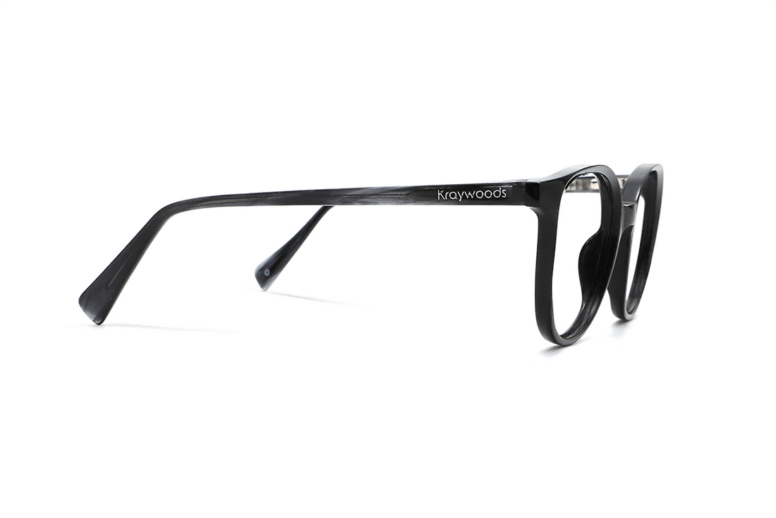 Serene Black , Ovale svarte acetatbriller - Side