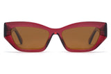 Riley Red Sunglasses, óculos de sol rectangulares vermelhos com lentes polarizadas castanhas - vista frontal sobre fundo branco