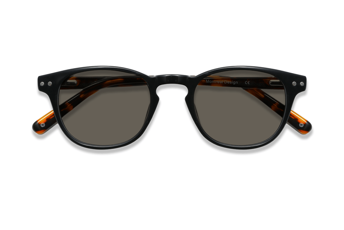 Dash Black Retro Square Black solglasögon med sköldpaddsbågar - vikta framifrån