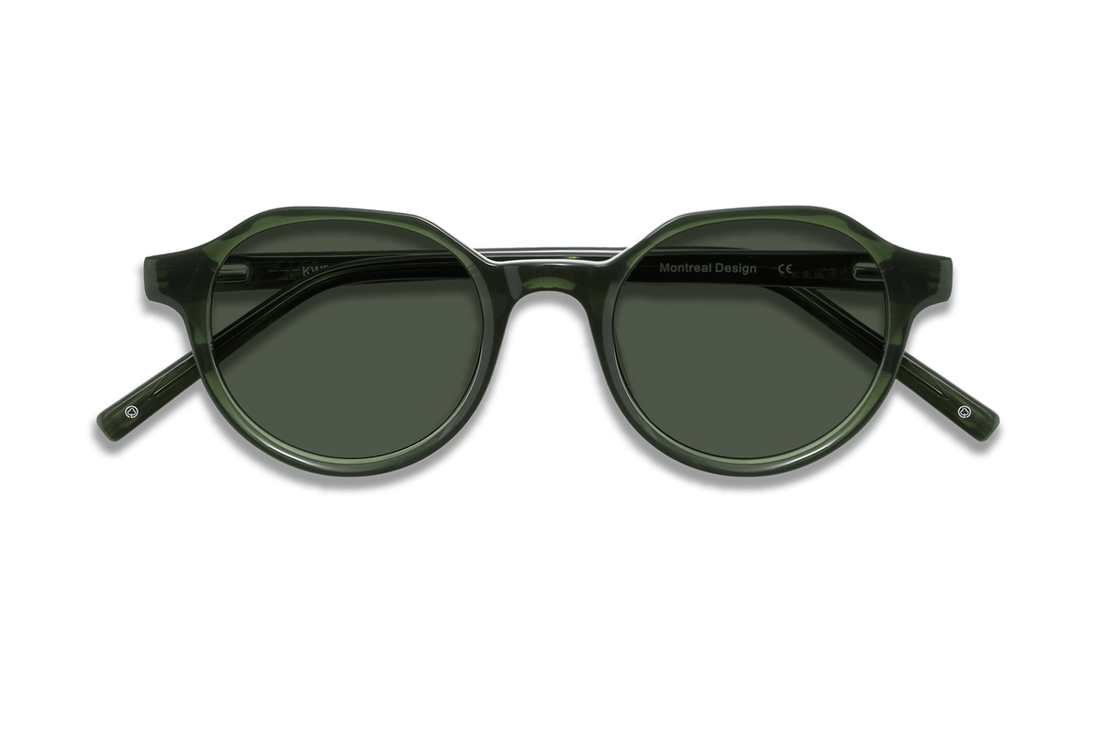 Wonder Green, geometriska runda gröna solglasögon - vikta framifrån