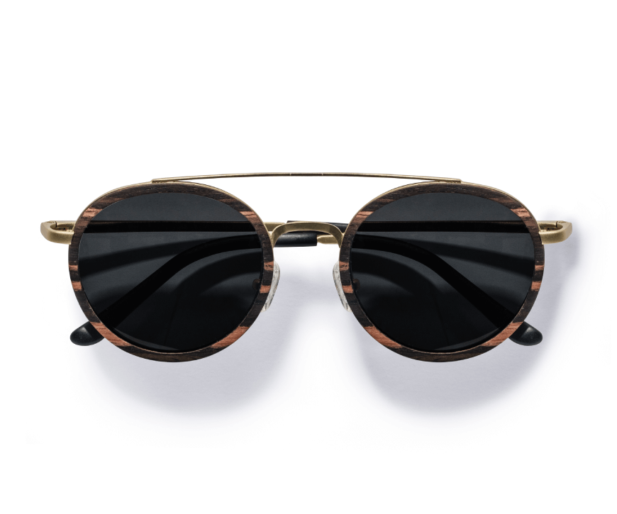 Kraywoods Aspen Gold, Gold Round Sunglasses made with Ebony wood and 100% UV Protection, Polarized Lenses