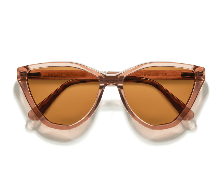Kraywoods Stella, lunettes de soleil œil-de-chat tortue avec branches en bambou et protection UV 100 %, verres polarisés