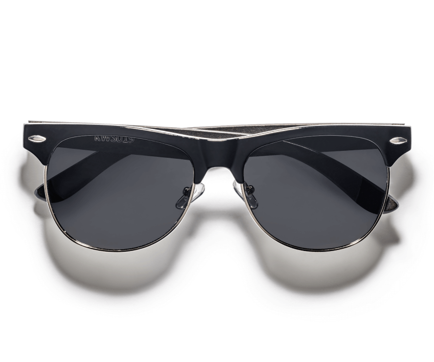 Kraywoods Black Jaguar, Browline Sunglasses Featuring Ebony Wood Arms with 100% UV Protection, Polarized Lenses