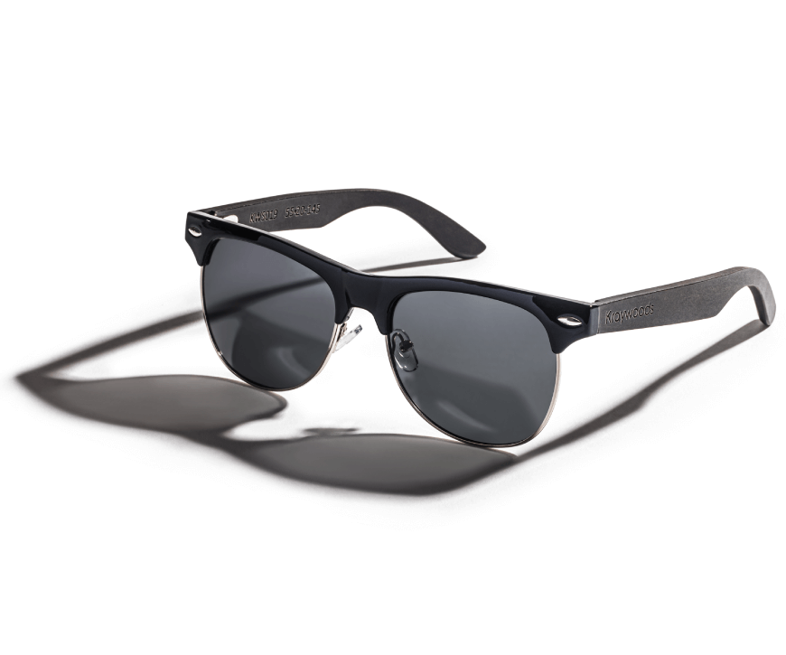 Kraywoods Black Jaguar, lunettes de soleil Browline avec branches en bois d'ébène avec protection UV à 100 %, verres polarisés