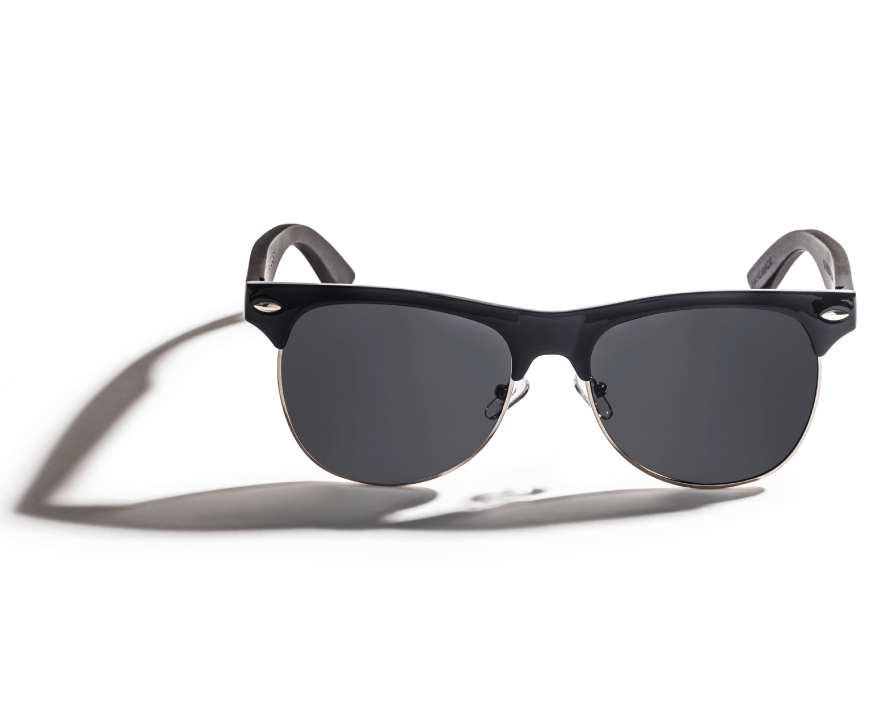 Kraywoods Black Jaguar, lunettes de soleil Browline avec branches en bois d'ébène avec protection UV à 100 %, verres polarisés
