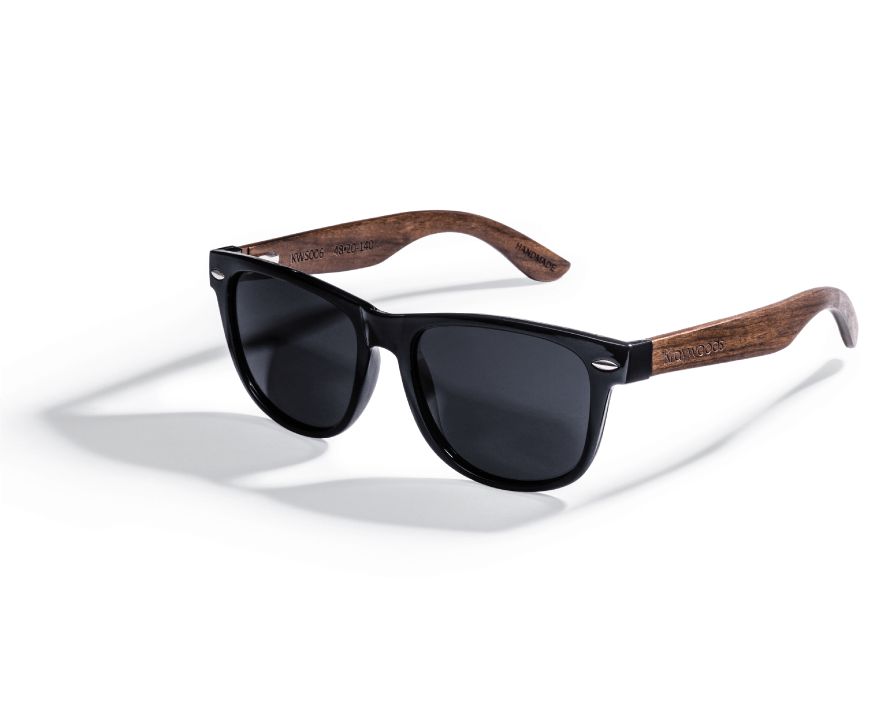 Lunettes de soleil Challenger, lunettes de soleil carrées en bois noir 100% UV polarisées