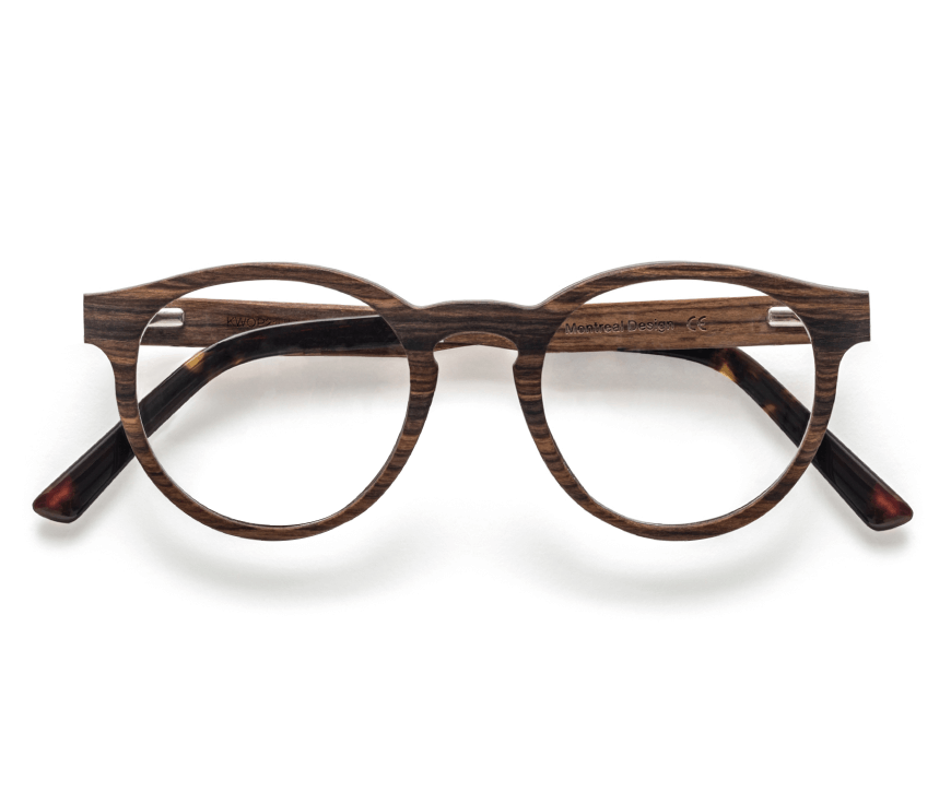 Kraywoods Groove, lunettes de soleil rondes réfléchissantes avec monture transparente et branches en bois de zèbre avec protection UV à 100 %, verres polarisés