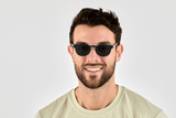 Man wearing Dash Navy, Retro Square Navy Blue Acetate Glasses – front view