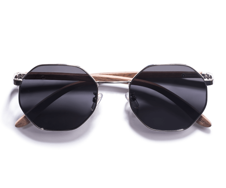 Kraywoods Aspen Silver, lunettes de soleil rondes argentées en bois de noyer et protection UV 100%, verres polarisés