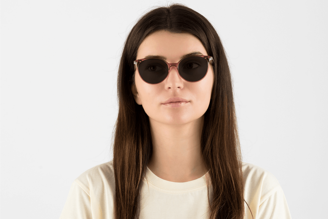 Woman wearing Felicity Pink, Oval Pink Acetate Glasses – front view