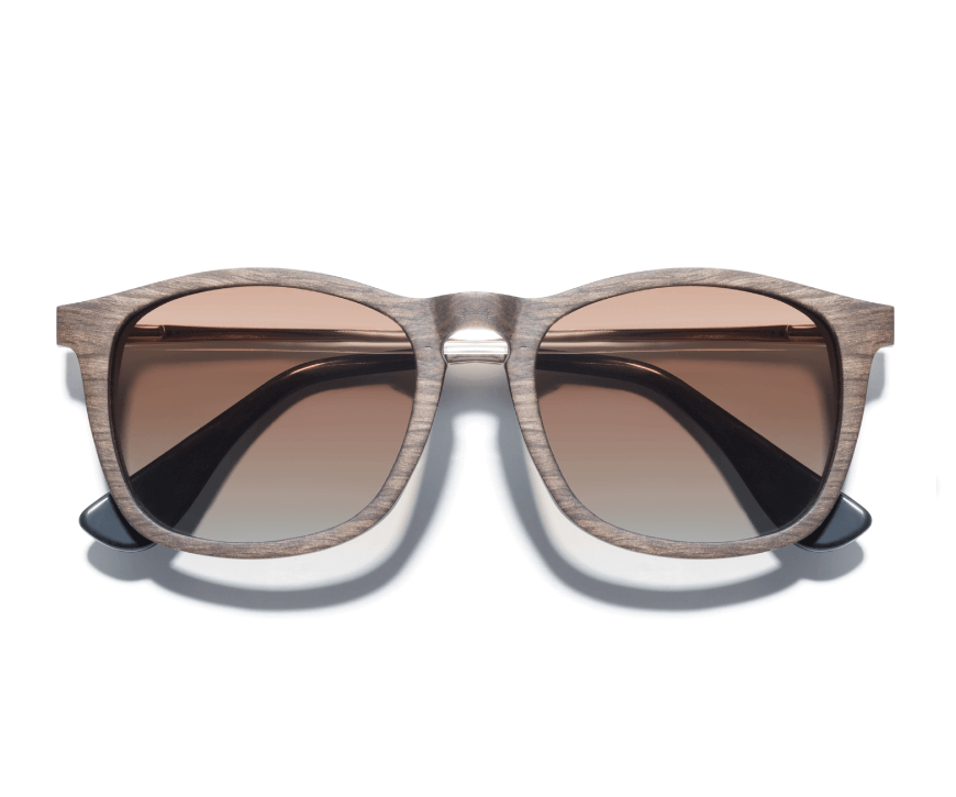 Kraywoods Hazel, lunettes de soleil carrées rétro en bois de noyer avec verres polarisés dégradés, protection UV 100 %