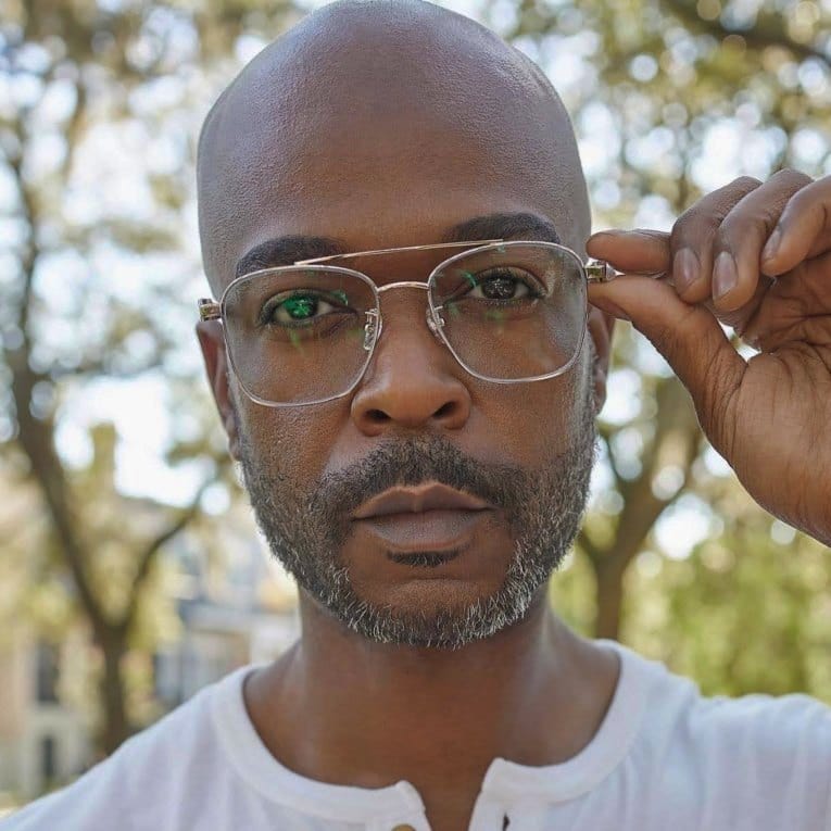 Man wearing Kraywoods square eyeglasses