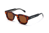 Juno Brown Sunglasses, thick square tortoiseshell sunglasses with brown polarized lens - oblique view on white background