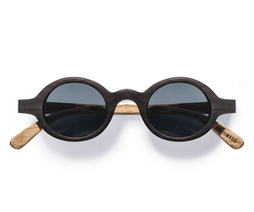 Kraywoods Magnolia, Small Round Sunglasses Featuring Ebony Wood Vintage Frame and 100% UV Protection, Polarized Lenses