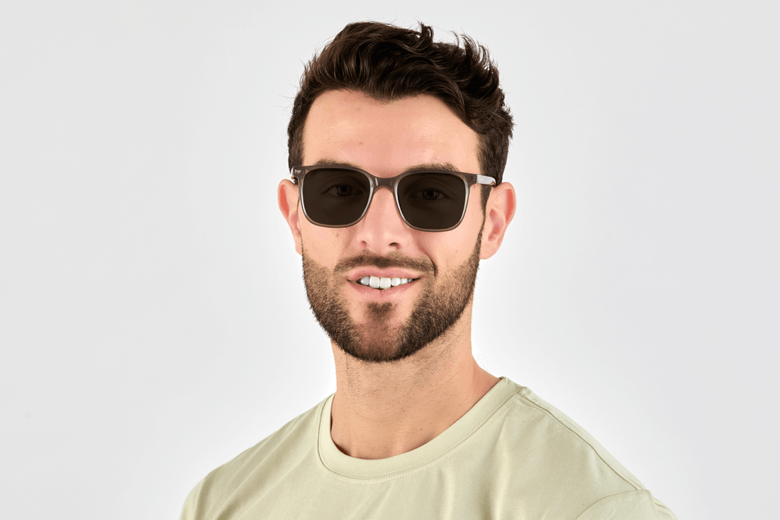 Man wearing Marvel Grey, Oversized Square Grey Acetate Glasses - Front View