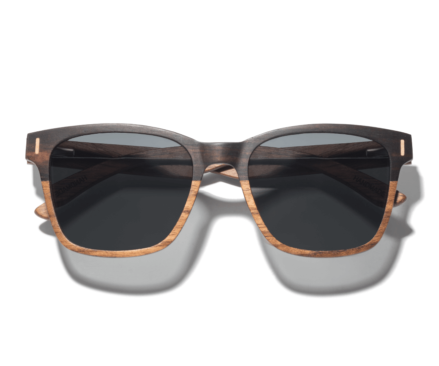 Kraywoods Racer, Green Mirror Sunglasses with Square Walnut Wood Frame and 100% UV Protection, Polarized Lenses