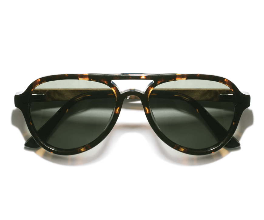 Kraywoods Racer, Green Mirror Sunglasses with Square Walnut Wood Frame and 100% UV Protection, Polarized Lenses