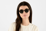 Woman wearing Wonder Green, Geometric Round Green Acetate Glasses – front view