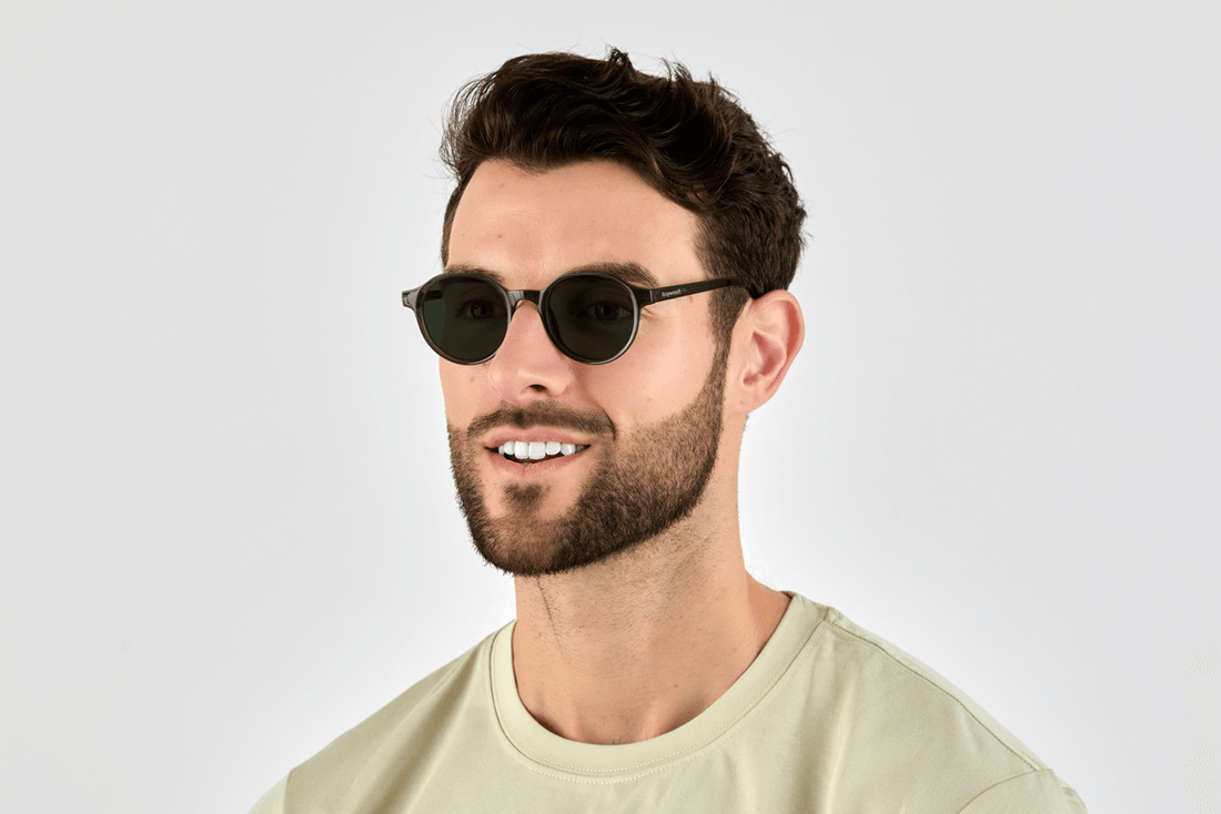Man wearing Wonder Green, Geometric Round Green Acetate Glasses – side view
