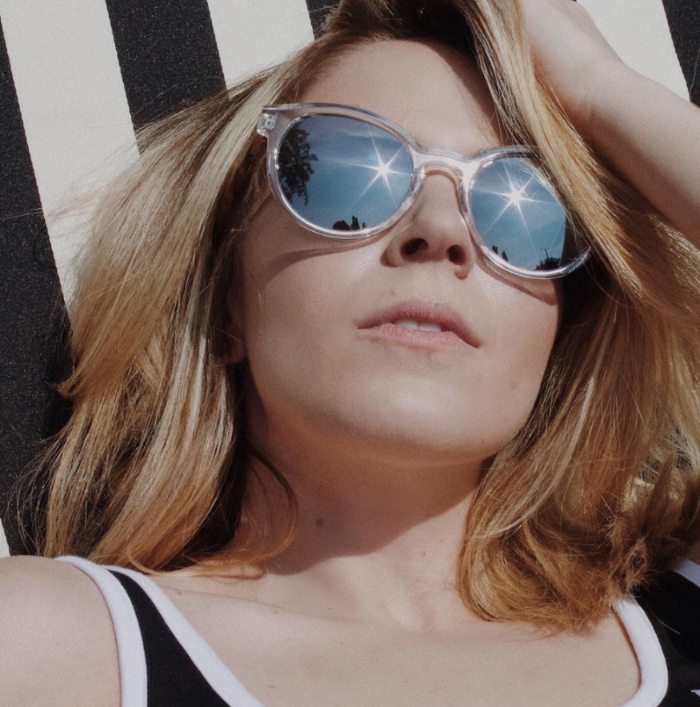 woman wearing polarized sunglasses