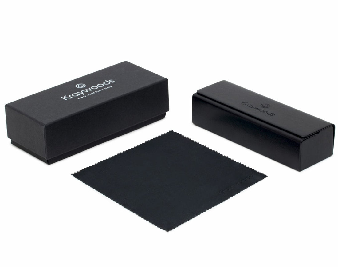 Sunglasses Packaging - cardboard box, PU case and Micro-fibre cleaning cloth