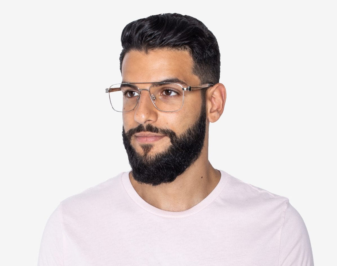 Man wearing Drive Silver - Retro Square Eyeglasses in Silver Metal