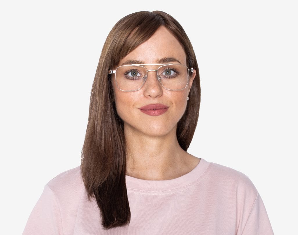Woman wearing Drive Silver - Retro Square Eyeglasses in Silver Metal