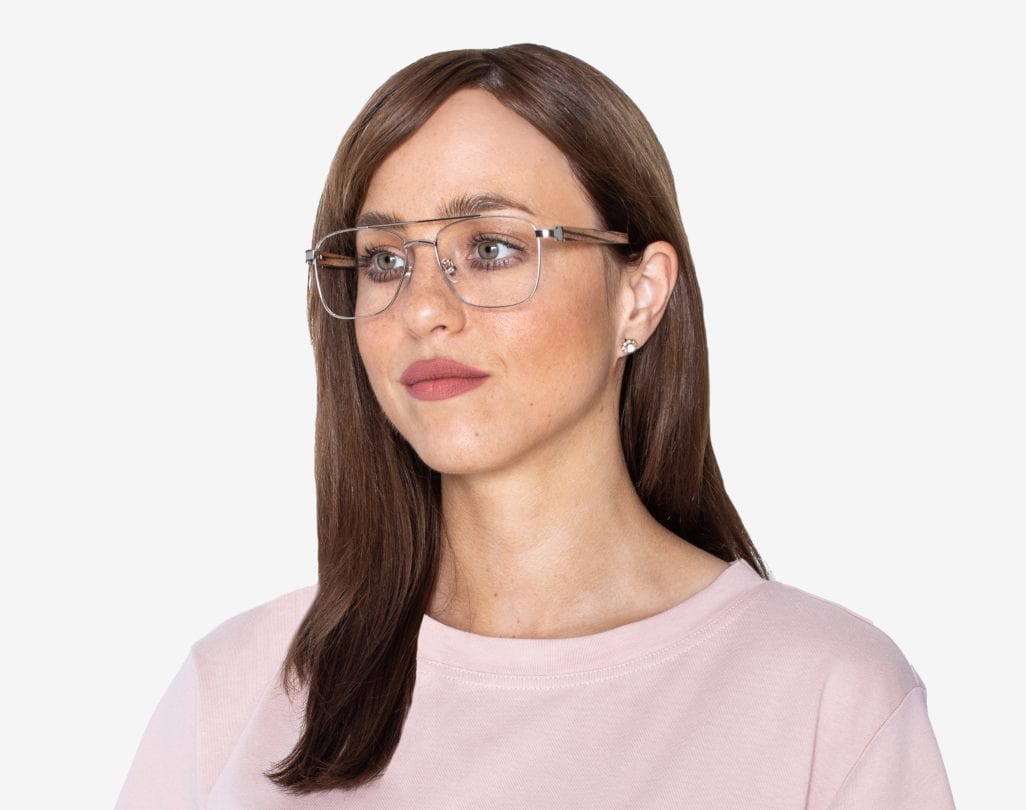 Woman wearing Drive Silver - Retro Square Eyeglasses in Silver Metal