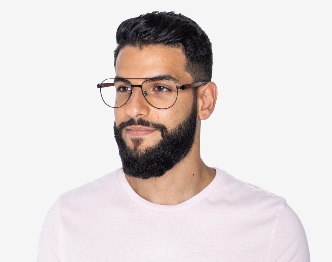 Man wearing Purpose Black - Vintage Aviator Eyeglasses in Black Metal