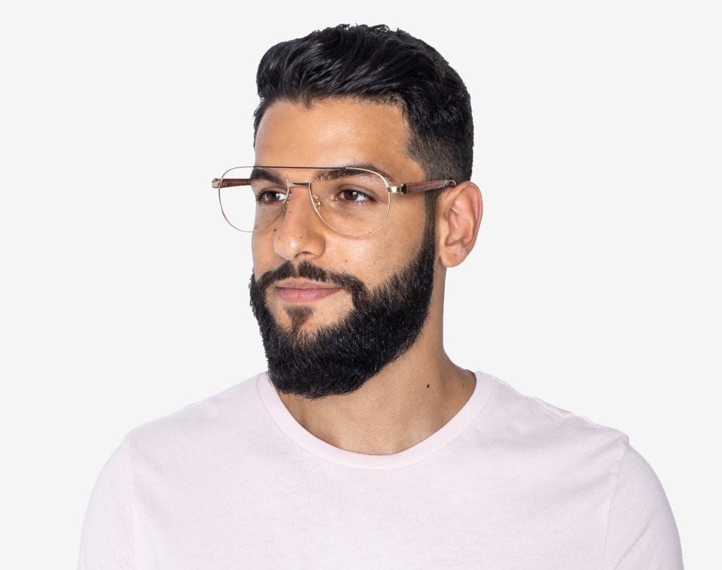 Man wearing Purpose Gold - Vintage Aviator Eyeglasses in Gold Metal