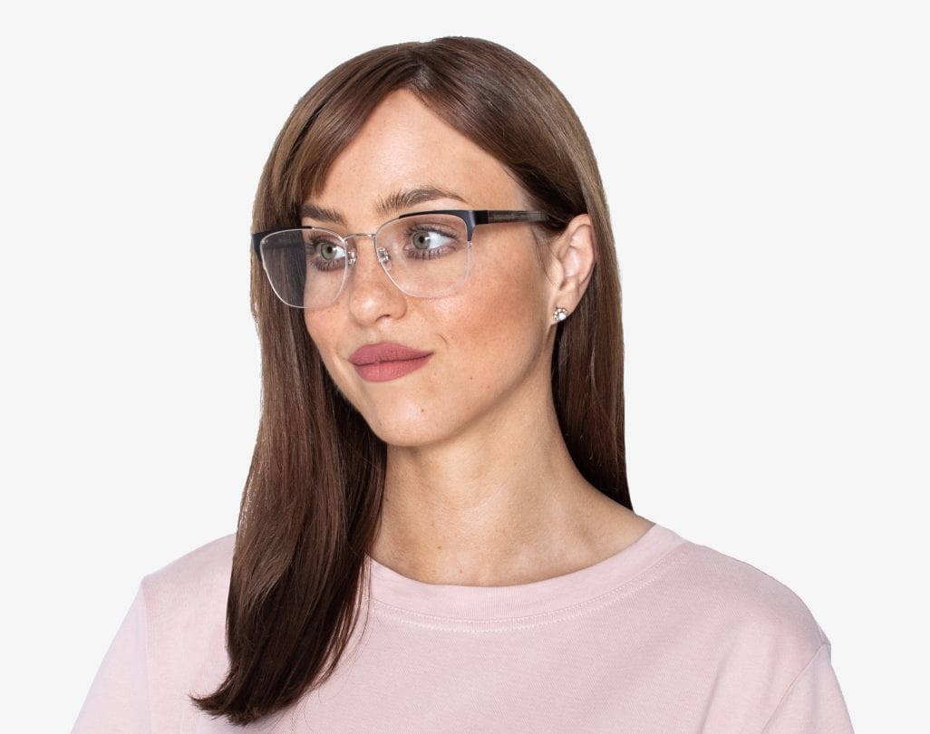 Woman wearing Enchanted Silver - Cat-Eye Eyeglasses in Silver Metal