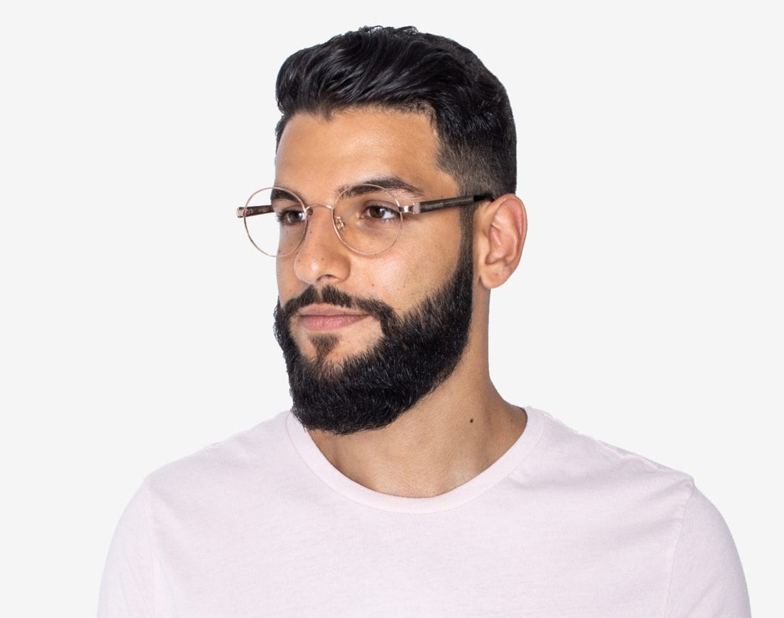 Man wearing Joy Rose Gold - Round Eyeglasses in Rose Gold Metal