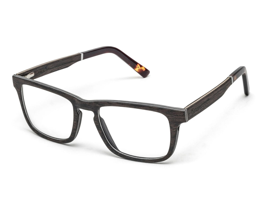 Bold Black - Rectangle Eyeglasses made from Oak Wood