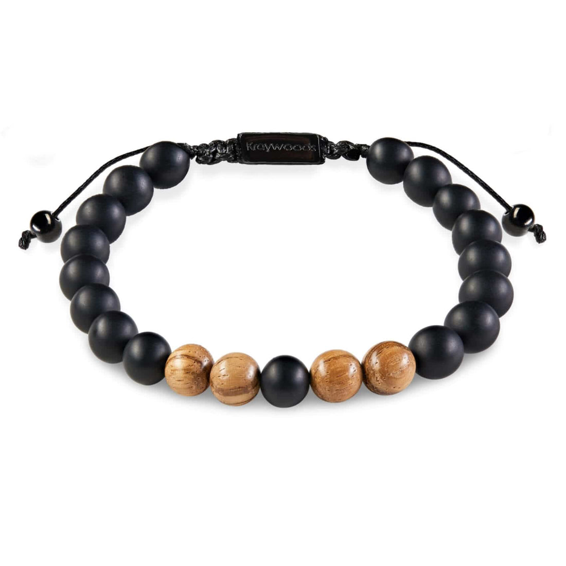 Black Onyx & Wood Macrame Bracelet