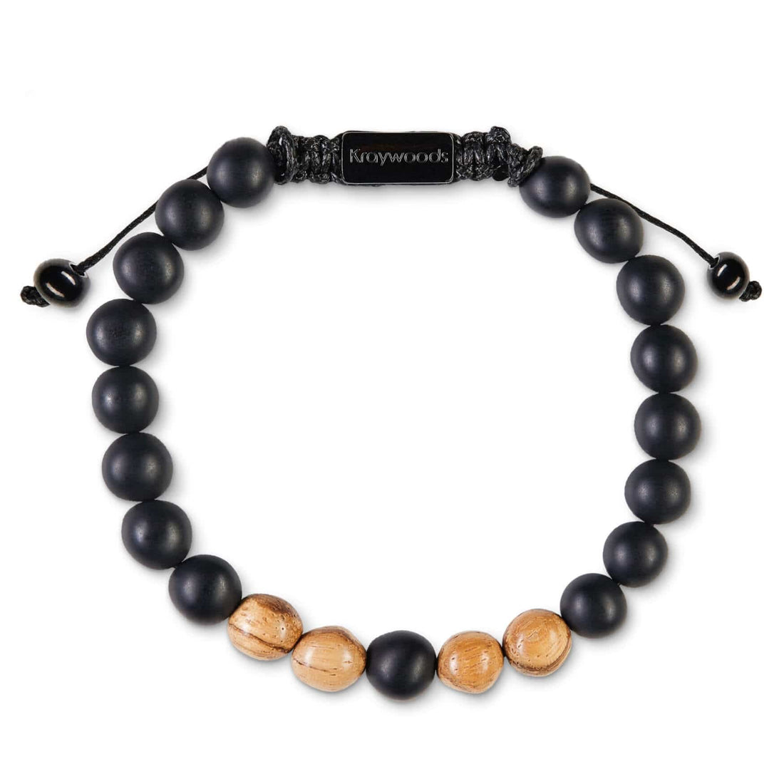 Black Onyx & Wood Macrame Bracelet