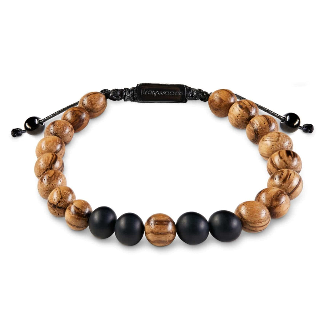 Oak Wood & Onyx Macrame Bracelet