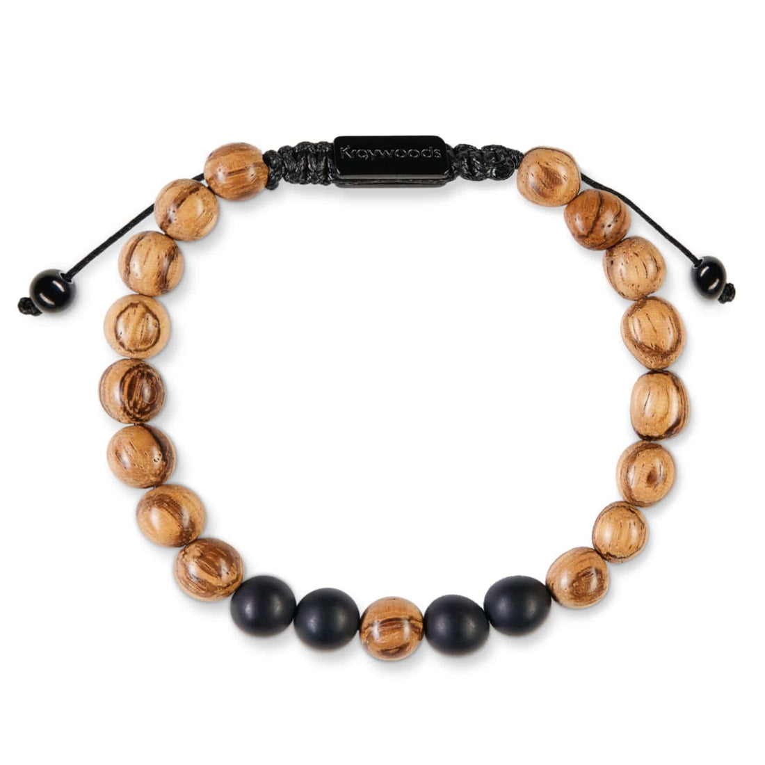 Oak Wood & Onyx Macrame Bracelet